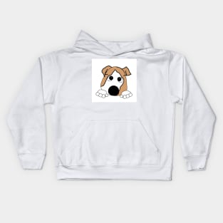 Bulldog fawn and white peeking cartoon Kids Hoodie